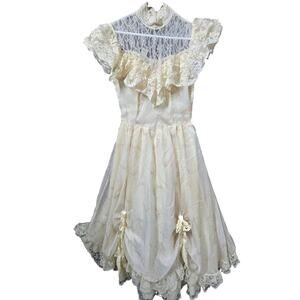 Gunne Sax Jessica McClintock Vintage 80s Lace Prairie Wedding Prom Dress 11